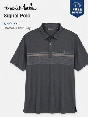 TravisMathew Signal Polo Men's XXL Charcoal Gray Stripe Golf Shirt 1MX399